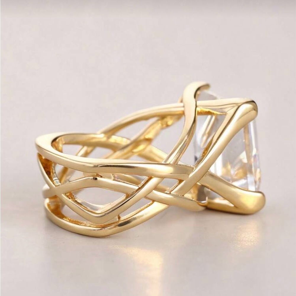 Gold Statement Ring With Clear Crystal Center Siz… - image 5